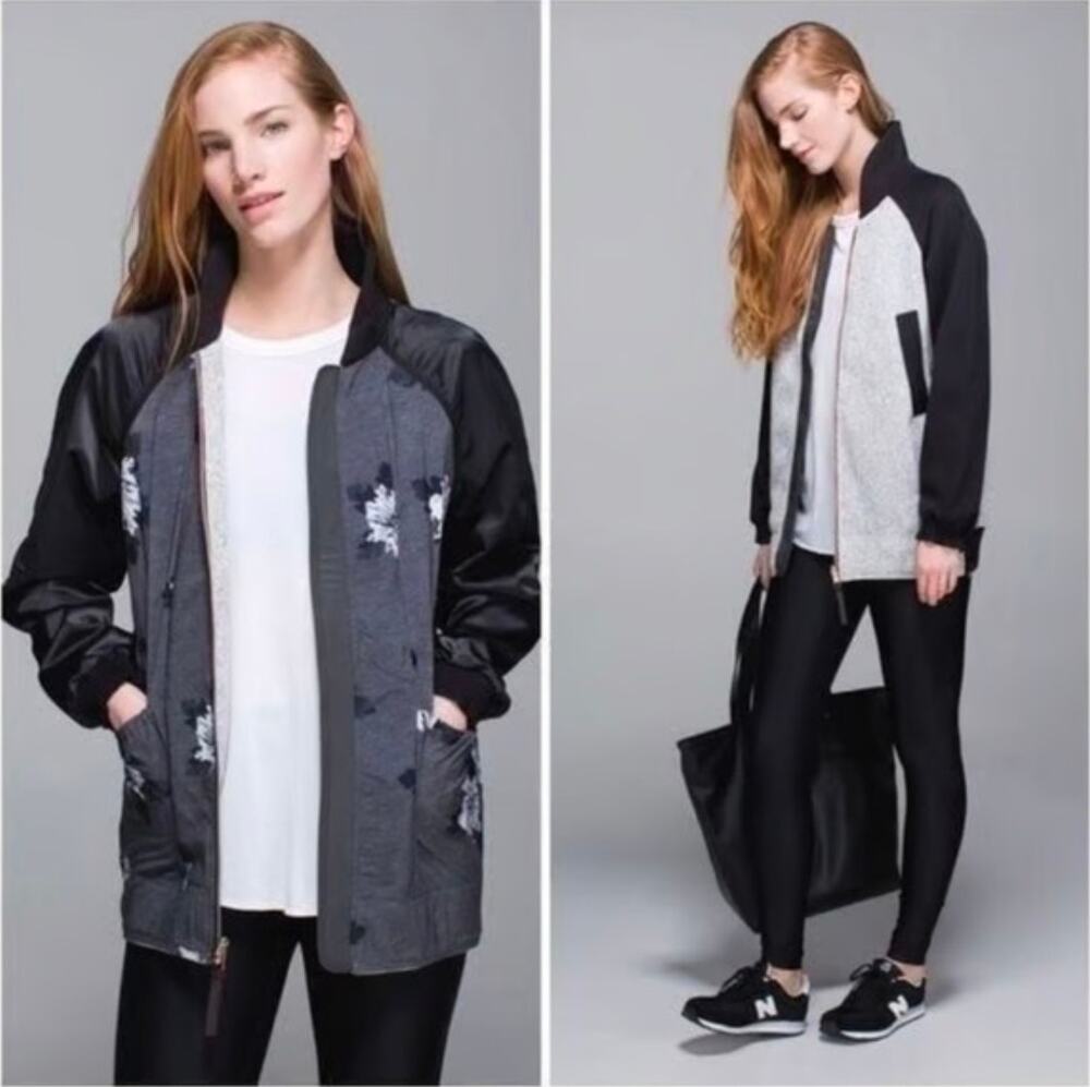 Lululemon Bomber Jacket Reversible Both Ways Atomic Flower Heather Gray 12 Coat